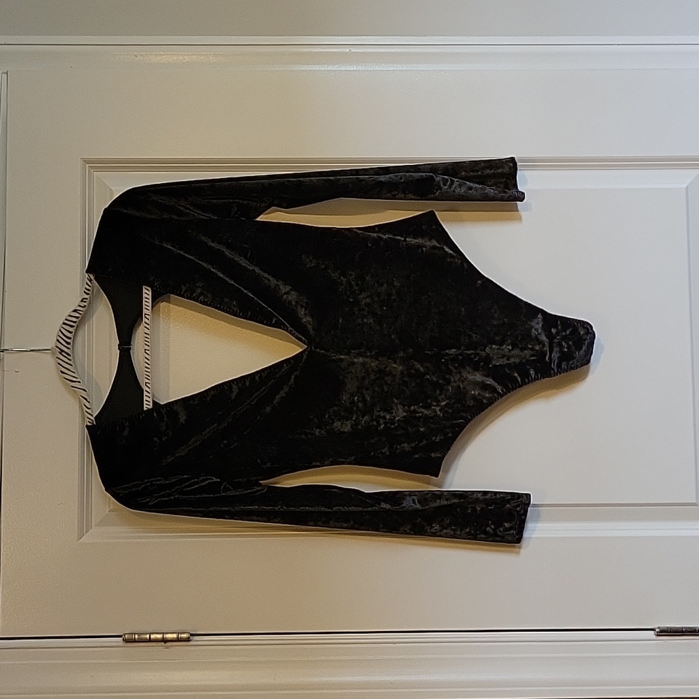 Velour long sleeve body suit with deep V